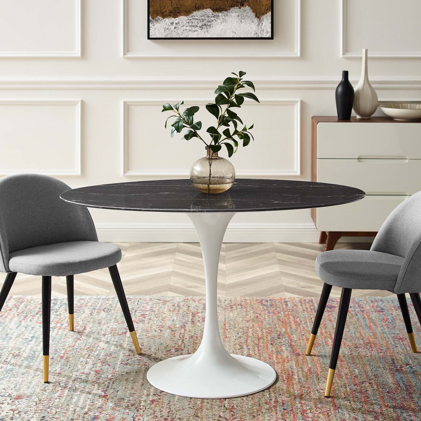 Tulip Style 48" Black Oval Artificial Marble Dining Table